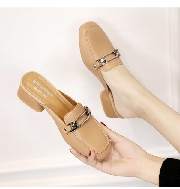 Square Toe Chunky Heel Mules Shoes Comfortable Women's Slippers