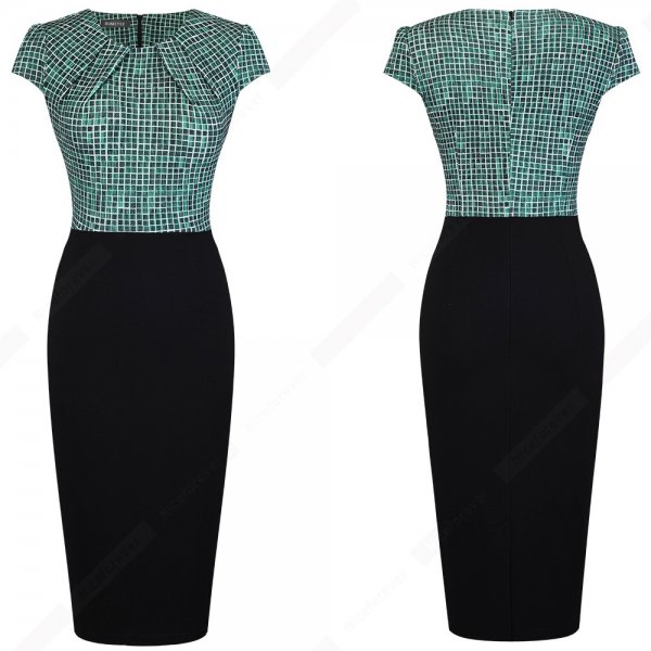 Slim Printed Round Neck Short Sleeve Pencil Skirt Women