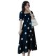 Polka Dot Dress Women"s Neck Bubble Sleeve Waist Slim A-line Skirt Mid Long Short Sleeve Dress Summer